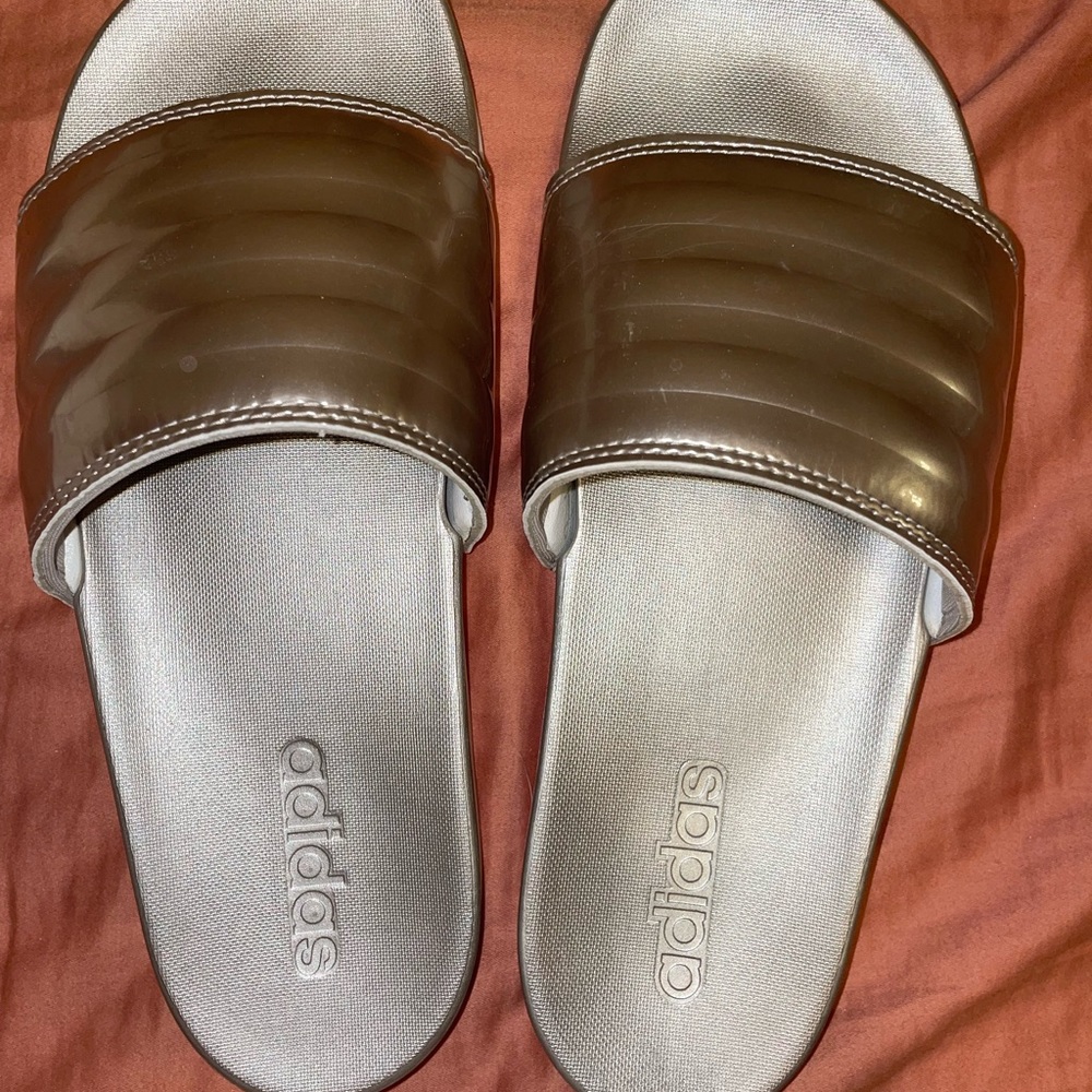 Silver Adidas Slides